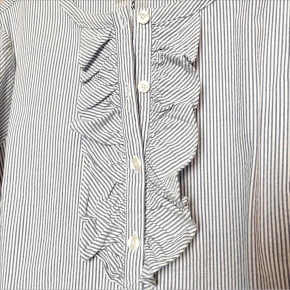 Draper James NWT Seersucker Ruffle Shirt Dress 12 blue white classic shift - Picture 4 of 12